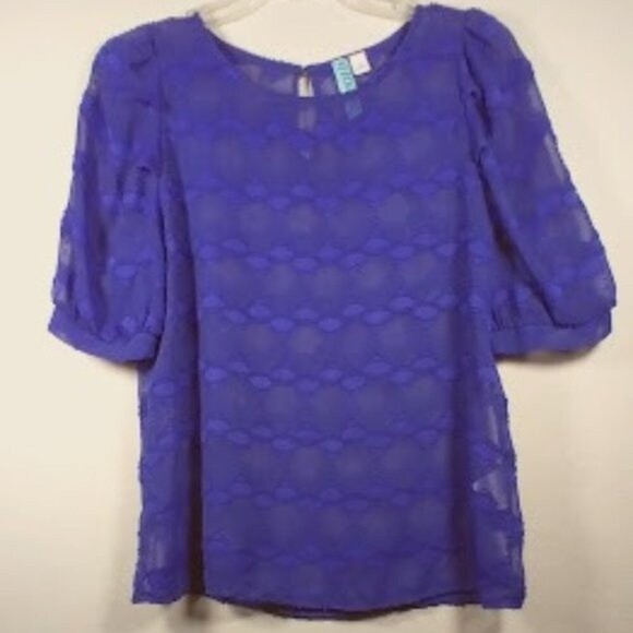Aina Be Semi Sheer Royal Blue Short Sleeve Peasant Style Blouse Size:S - Picture 1 of 14